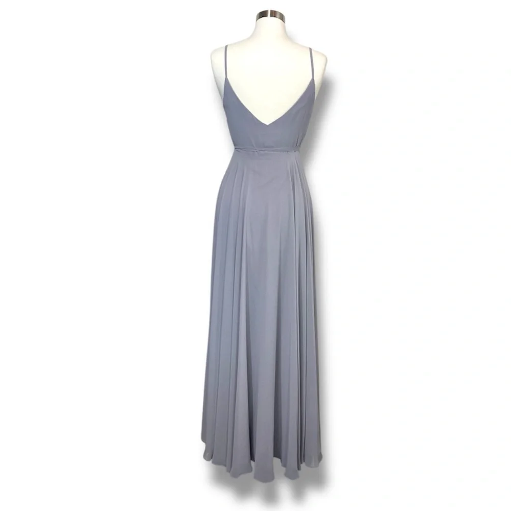 NWT Jenny Yoo James Luxe Chiffon Wrap Dress Opal Grey - Picture 7 of 10